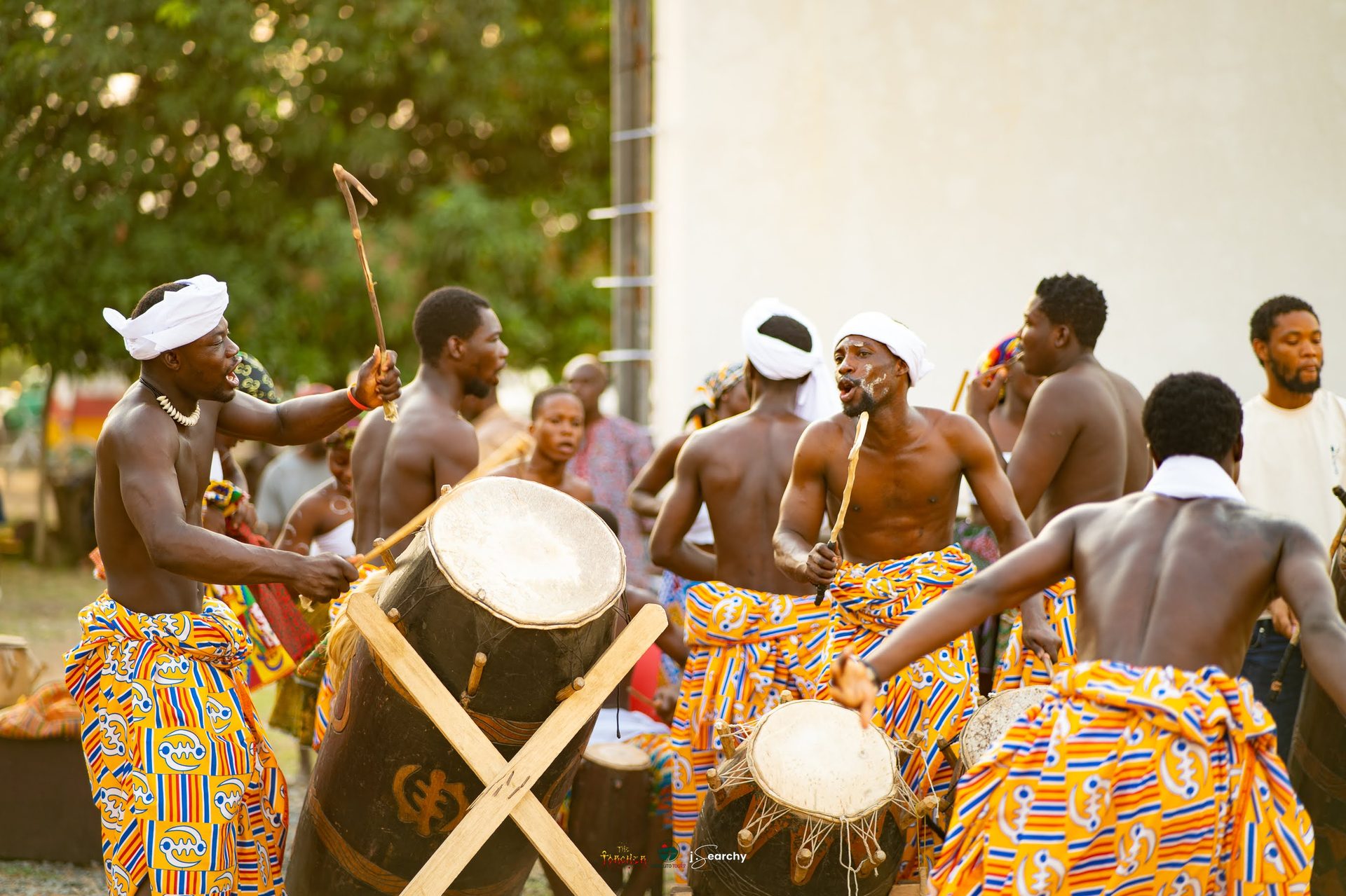Traditional drummers open the Mini Durbar at Adaklu Goefe